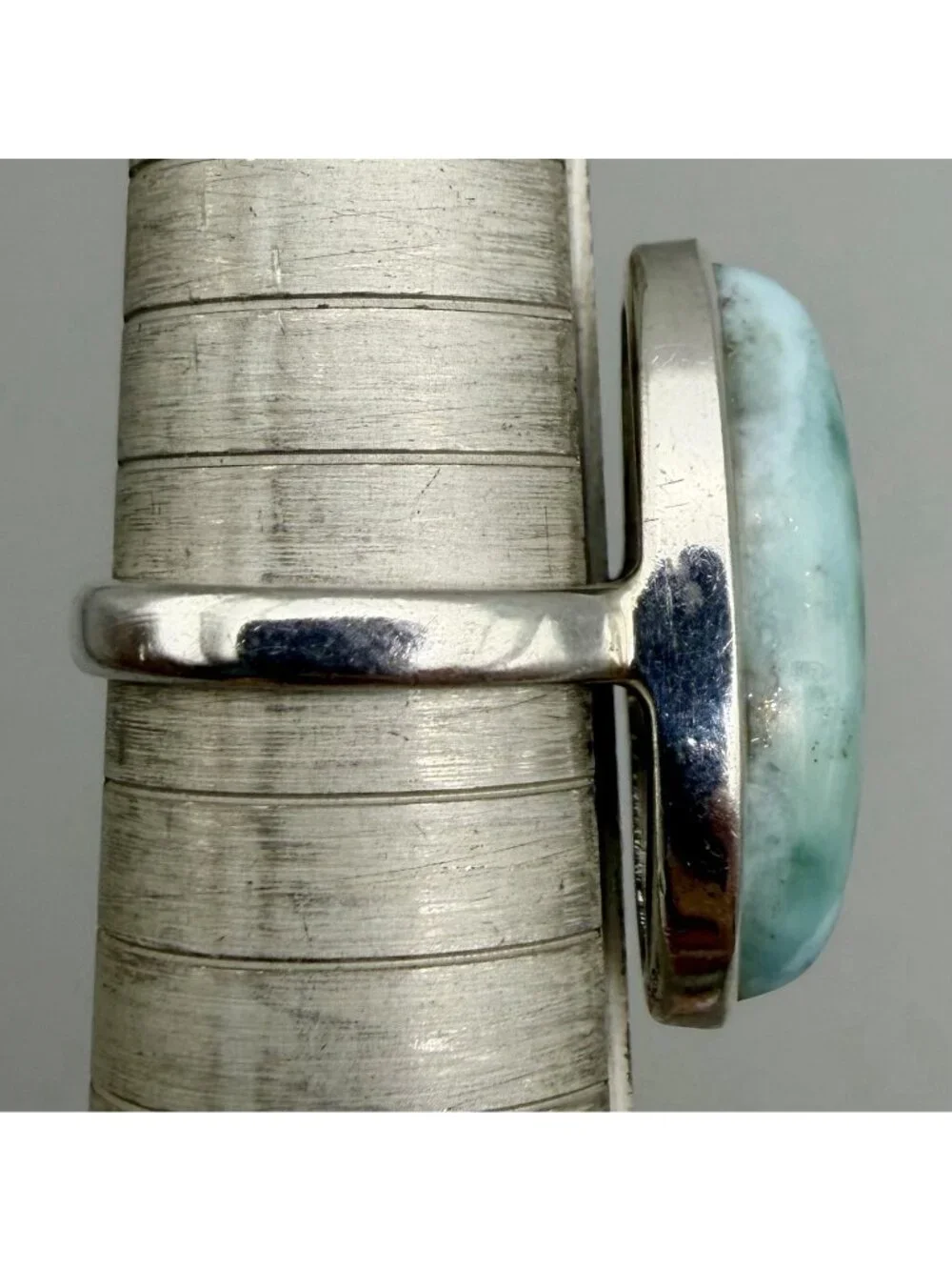 Larimar Marquise Navette Cabochon Ring Marked 925 Sterling Silver Size 6.5